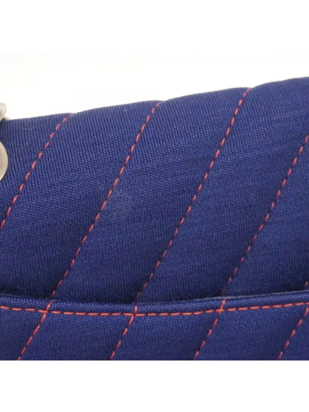 Chanel Shoulder Bag Stitch Canvas Navy Red Silver